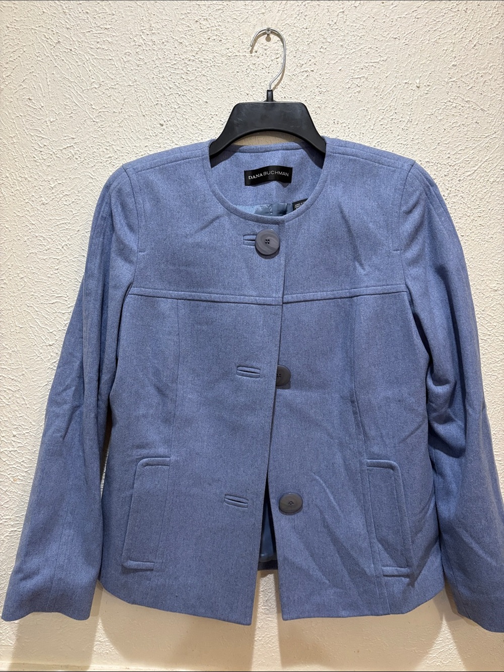 Dana Buchman Light Blue Round-Neck Wool-Blend Jacket